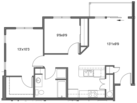 a floor plan of a small house with a bedroom and a living room